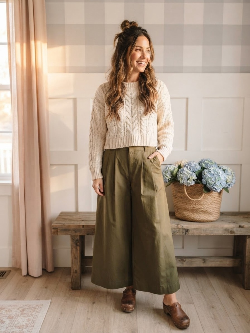 Zara Olive Wide-Leg Trousers